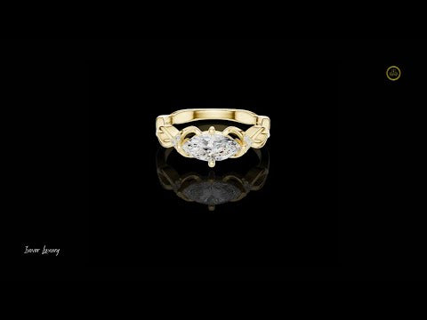 0.88 CT Perfect Marquise Cut Lab Grown Diamond Ring with Twisted Band Design and Sparkling Side Accents