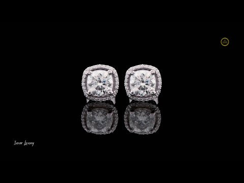 2.00 CT Classic & Timeless Luxury Cushion Cut Halo Diamond Stud Moissanite Earrings in White Gold