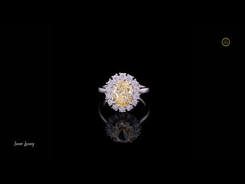 1.25 CT Magnificent Oval Fancy Yellow Moissanite Diamond Halo Ring Surrounded by Brilliant Round Diamonds