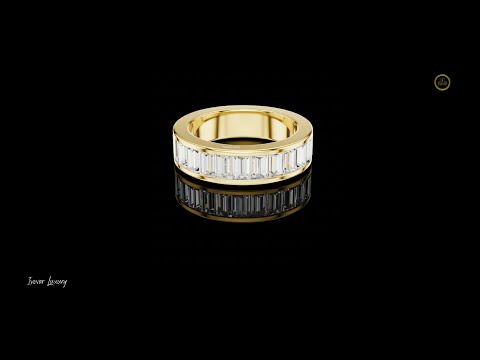 2.20 TCW High Polish Gold Baguette Lab Grown Diamond Half Eternity Wedding Band