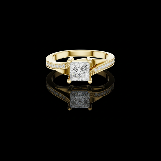 1.10 CT Shiny Princess Cut Moissanite Diamond Ring with Classic Twisted Pave Set Band