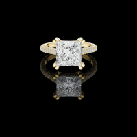 4.00 CT Opulent Radiant Princess Cut Lab Grown Diamond Ring with Pave Diamond Band