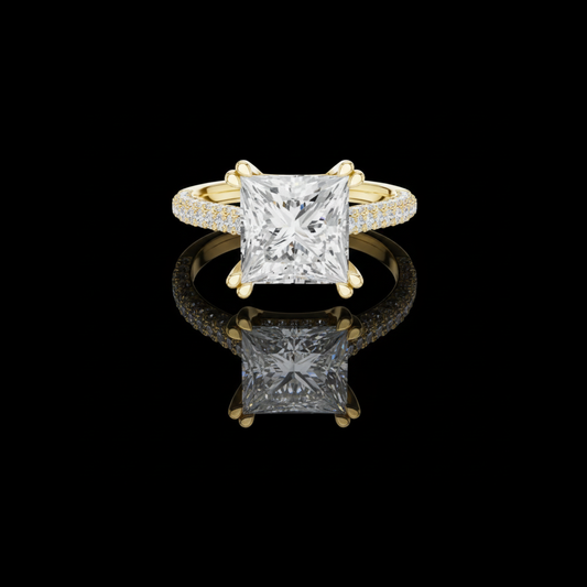 3.64 CT Opulent Radiant Princess Cut Moissanite Diamond Ring with Pave Diamond Band