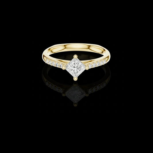 2.00 CT Dazzling Lab Grown Ring with a Brilliant Princess Cut Center Diamond and a Pave Accented Band