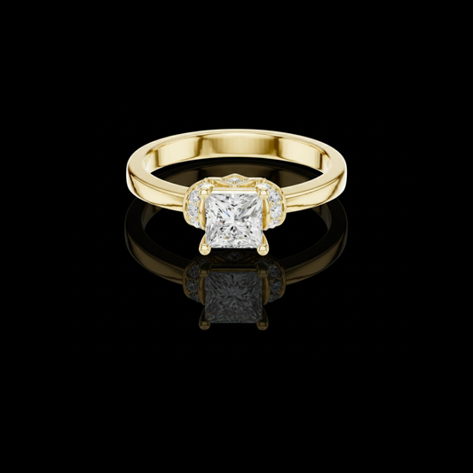 0.57 CT Exquisite Princess Cut Solitaire Moissanite Ring with Halo Inspired Diamond Accent Setting