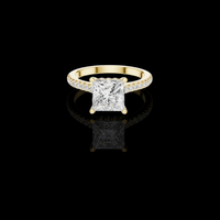 3.00 CT Luminous Princess Cut Lab Grown Diamond Ring in Gold with Pave Diamond Band