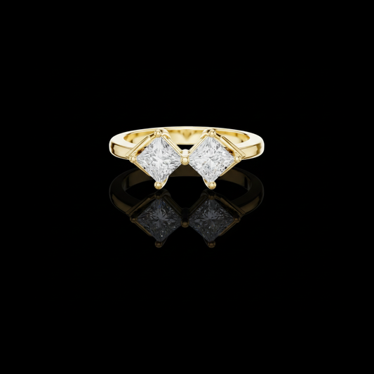 0.87 TCW Stylish Twin Princess Lab Grown Diamond Ring in a Contemporary Offset Double Stone Setting