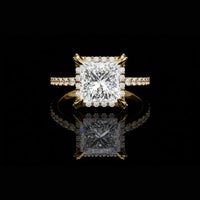 2.00 CT Princess Cut Lab Grown Diamond Halo Engagement Ring Luxury Pave Band By Ivevar Luxury