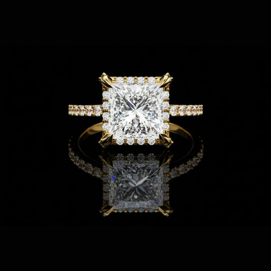 2.00 CT Princess Cut Lab Grown Diamond Halo Engagement Ring Luxury Pave Band By Ivevar Luxury