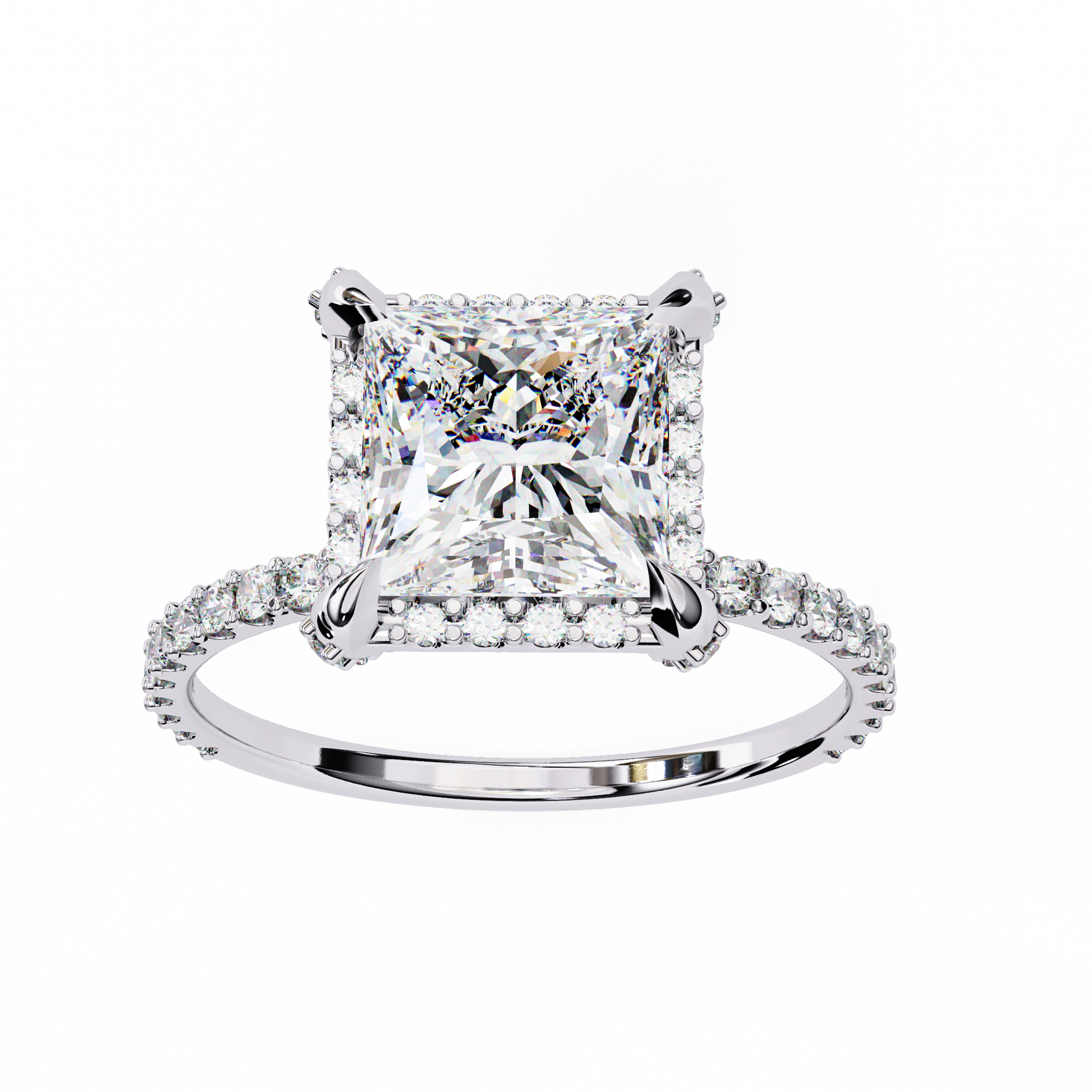 Diamond ring with a prominent central gemstone 