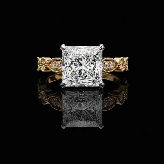 3.00 CT Classic Princess Cut Lab Grown Diamond Engagement Ring with Vintage Milgrain Band Ivevar Luxury