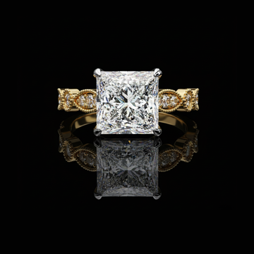 3.00 CT Classic Princess Cut Moissanite Diamond Engagement Ring with Vintage Milgrain Band Ivevar Luxury