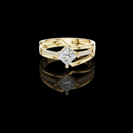 0.57 CT Contemporary Split Shank Ring Showcasing Moissanite Princess Center Diamond with Pave Accent