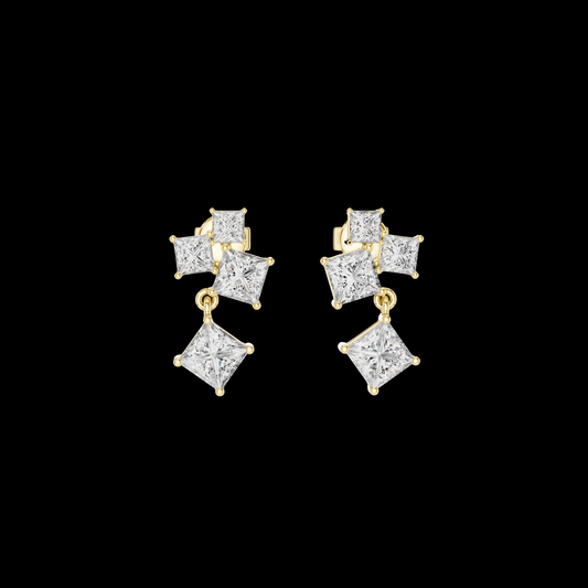 1.01 CT Radiant Prism Princess Cut Moissanite Diamond Drop Earrings with Cluster Accent