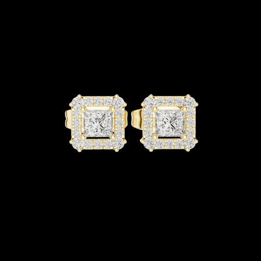 0.27 CT Aristocrat Princess Cut Moissanite Diamond Halo Stud Earrings in Polished Gold For Fiancee