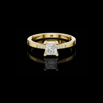 1.50 CT Luxury Princess Cut Lab Grown Diamond Solitaire Ring in Polished Gold with Side Pave Detailing