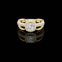 1.50 CT Modern Split Shank Ring with Princess Moissanite Diamond and Radiant Halo Accented by Pave Diamond