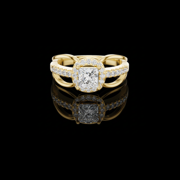 1.50 CT Modern Split Shank Ring with Princess Lab Grown Diamond and Radiant Halo Accented by Pave Diamond