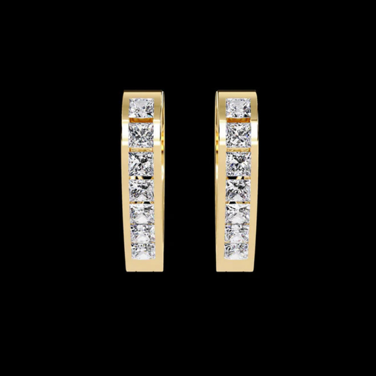 0.83 TCW Elegant Gold Vertical Bar Earrings Featuring Channel Set Princess Moissanite Diamond for a Modern Look