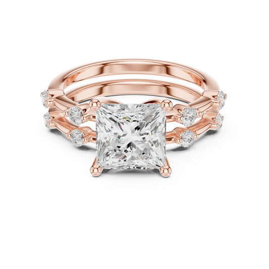 2.50 CT Stylish Princess Cut Moissanite Diamond Ring with Double Band Design and Round Diamond Accents