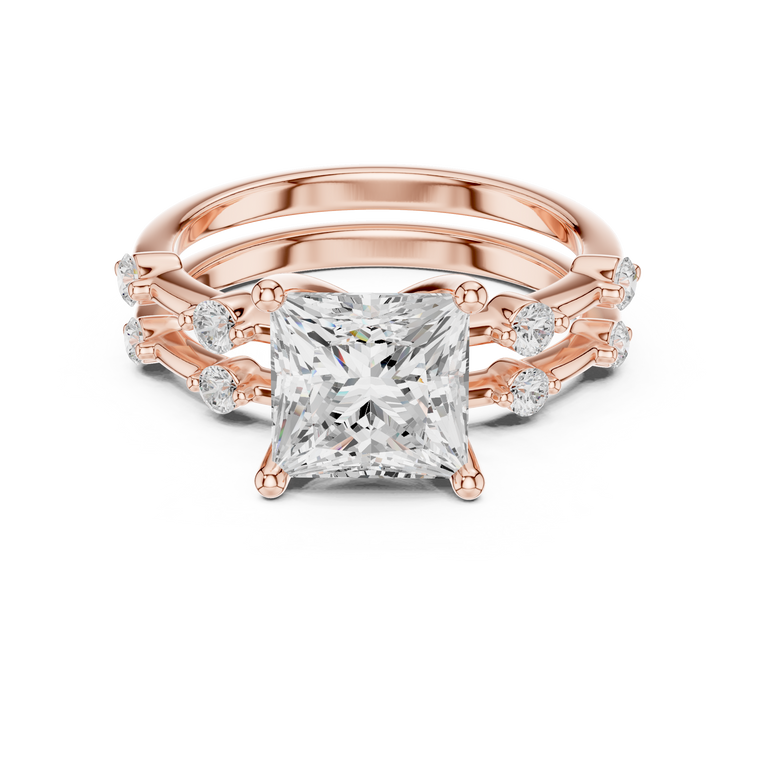 Princess Cut Lab Diamond Ring with Round Diamond Accents - view 2