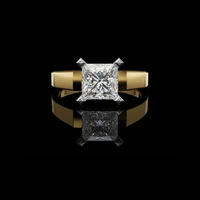 Princess Cut Lab Grown Solitaire Moissanite Ring in Yellow Gold Band