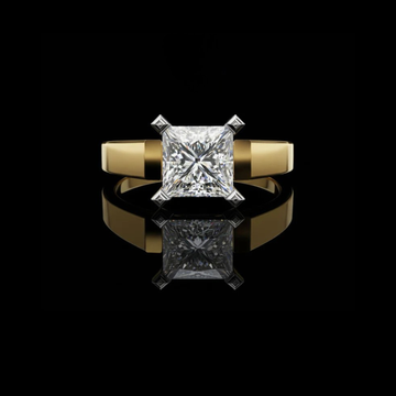 Princess Cut Lab Grown Solitaire Moissanite Ring in Yellow Gold Band