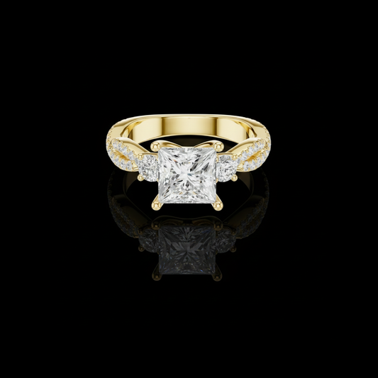 2.00 CT Luxury Princess Cut Moissanite Diamond Twisted Shank with Pave Stones Elegant Engagement Ring