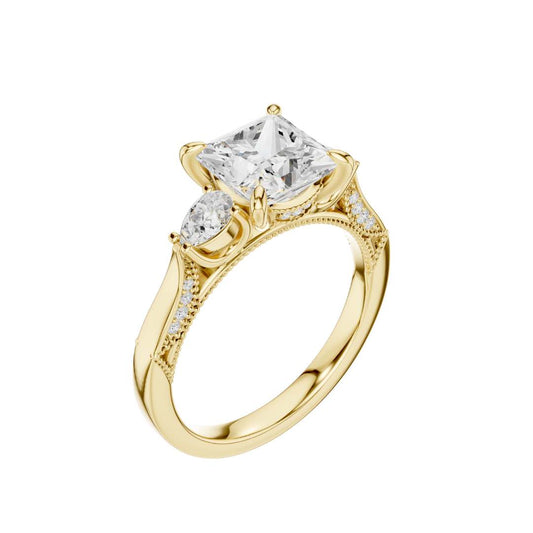 Princess Three Stone Lab Diamond Filigree Cathedral Ring - view 4