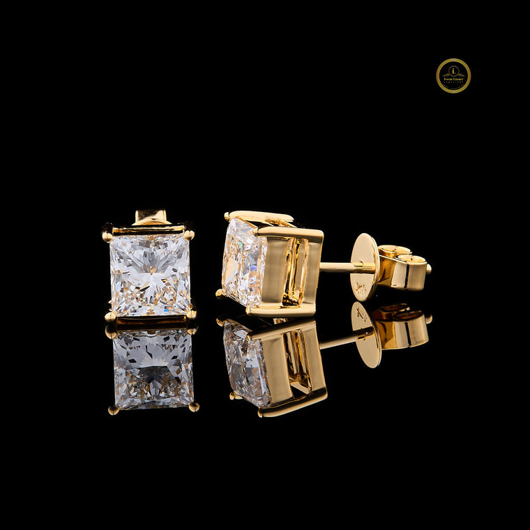 Royal Radiance Princess Cut Gold Stud Earrings - view 2