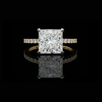 3.00 CT Cathedral Hidden Halo Moissanite Princess Cut Diamond Pave Band Engagement Ring