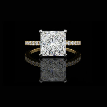3.00 CT Cathedral Hidden Halo Moissanite Princess Cut Diamond Pave Band Engagement Ring
