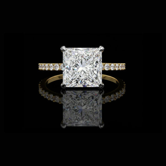 3.00 CT Cathedral Hidden Halo Lab Grown Princess Cut Diamond Pave Band Engagement Ring