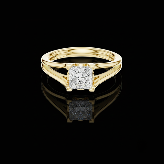 0.95 TCW Radiant Princess Cut Moissanite Diamond Solitaire Split Shank Modern Engagement Ring For Women