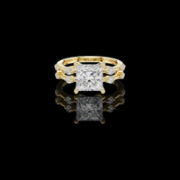3.00 CT Stylish Princess Cut Moissanite Diamond Ring with Double Band Design and Round Diamond Accents