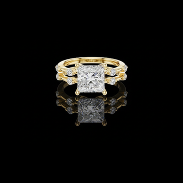 3.00 CT Stylish Princess Cut Moissanite Diamond Ring with Double Band Design and Round Diamond Accents