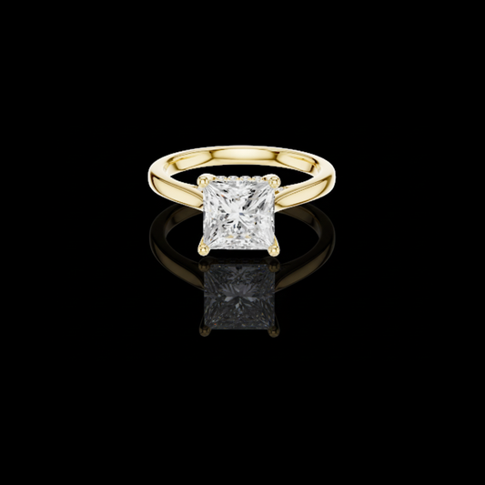 2.00 CT Classic Princess Cut Solitaire Lab Grown Diamond Ring with Subtle Accent Diamonds