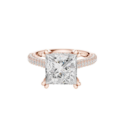 3.64 CT Opulent Radiant Princess Cut Lab Grown Diamond Ring with Pave Diamond Band