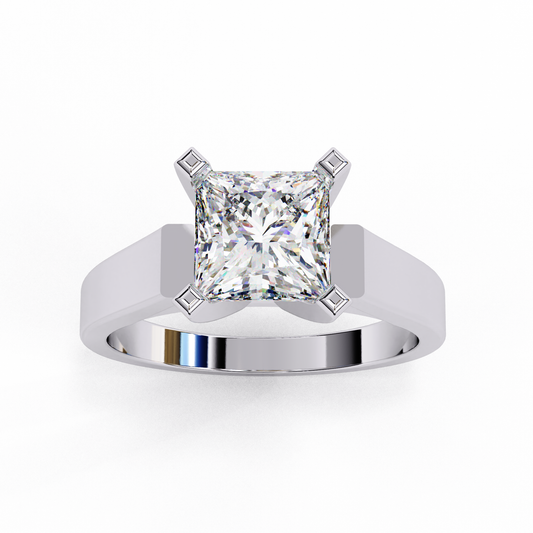 Four Sleek Princess Cut Moissanite Solitaire Engagement Ring - view 4