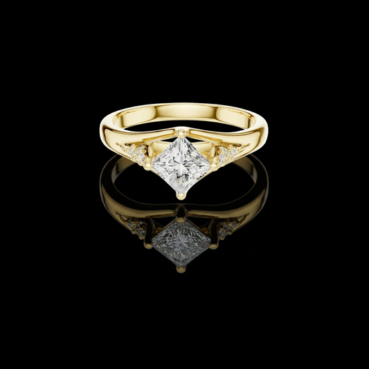 0.57 CT Timeless Moissanite Ring Featuring a Princess Cut Center Diamond and Sparkling Dual Side Accents