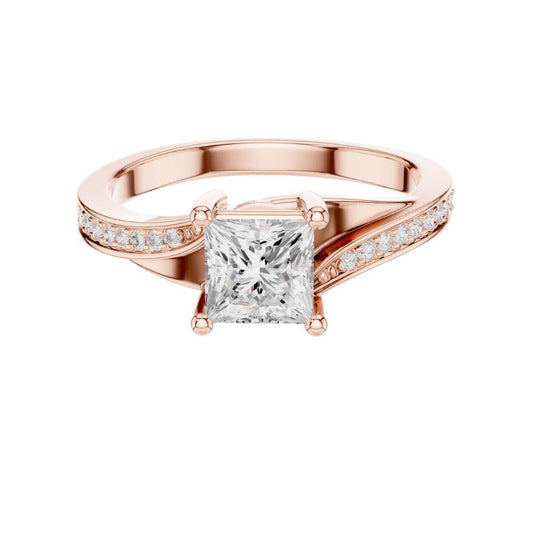 Princess Cut Moissanite Twisted Pave Split Shank Engagement Ring - view 2