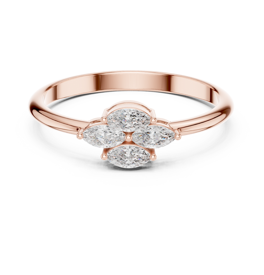 0.21 TCW Quatrefoil Lab Grown Diamond Design Gold Marquise Cluster Ring with Four Stone For Her