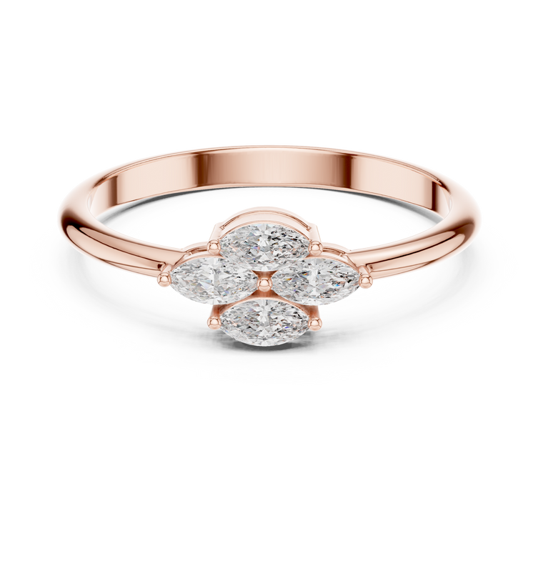 Quatrefoil Marquise Lab Diamond Cluster Wedding Ring - view 2