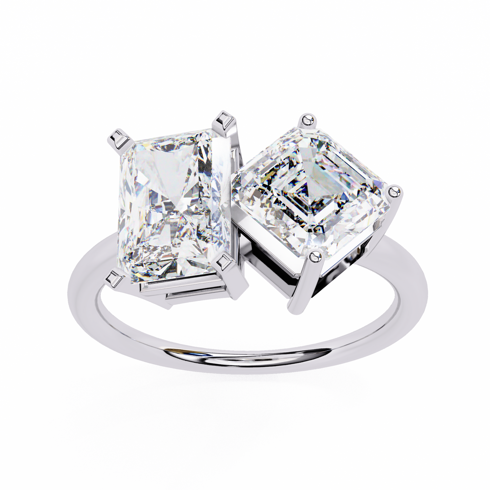 Silver ring with two large square-cut diamonds 