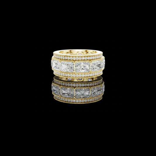 3.83 CT Grand Wide Band with Radiant Cut Lab Diamond Panels and Pave Border For Special