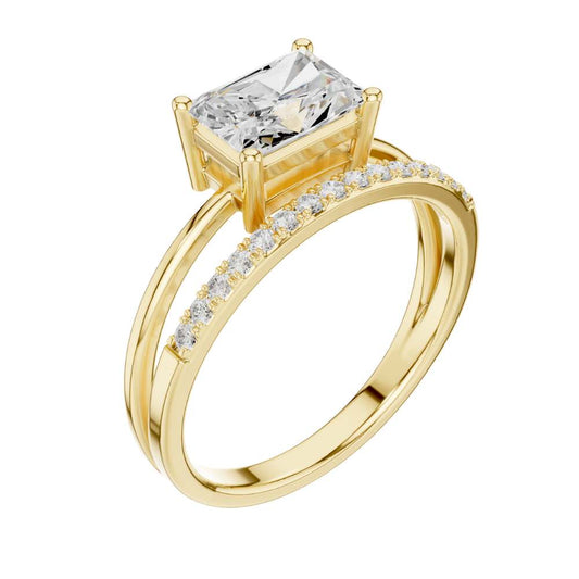 East West Radiant Lab Diamond Double Band Ring With Pave Band - view 4