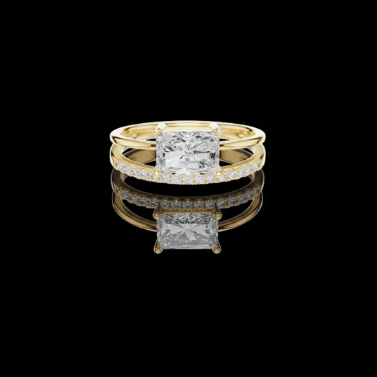 1.22 CT Luxurious Radiant Moissanite Double Band Ring with Sparkling Pave Diamond Detailing