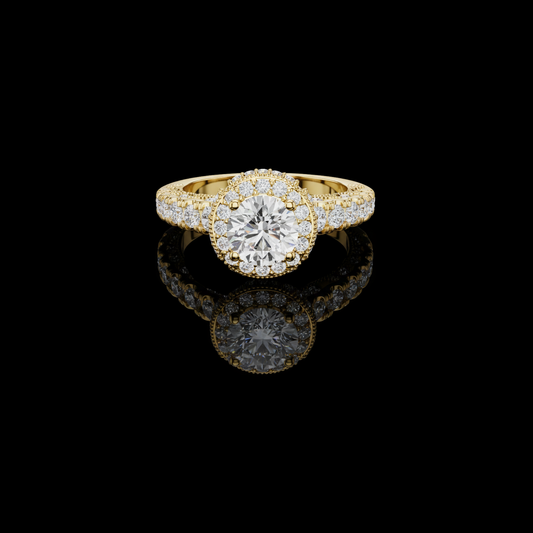 2.00 CT Round Lab Grown Diamond Ring With Pavé Halo Sparkle And Milgrain Accented Diamond Band