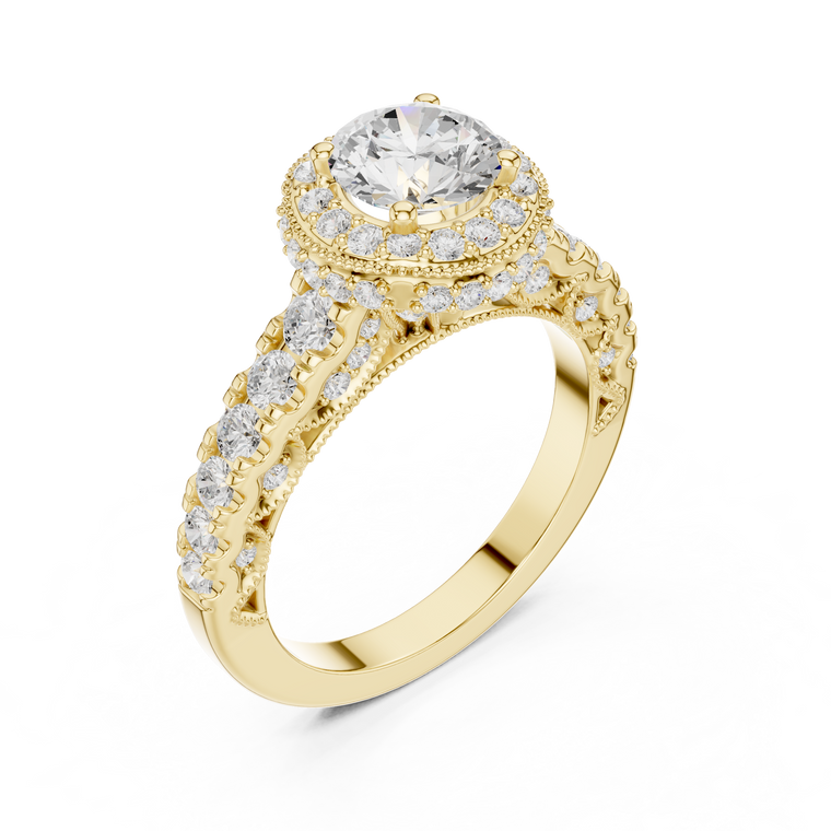 Round Cut Lab Diamond Wedding Ring With Pave Halo - view 2