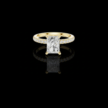 3.00 CT Stunning Radiant Lab Grown Diamond Ring with Pave Set Band and Marquise Cut Accents